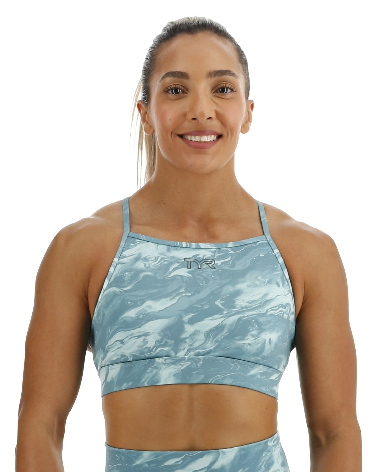 TYR BASE KINETIC™ WOMEN'S HIGH NECK SPORTS BRA - AQUEOUS