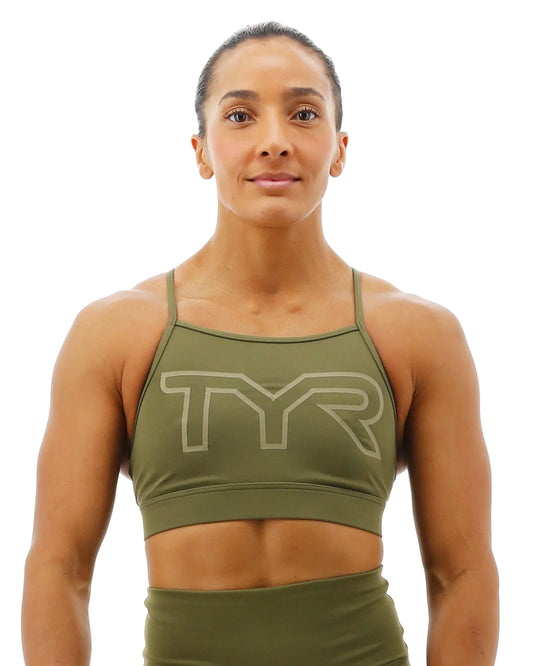 TYR BASE KINETIC™ WOMEN'S HIGH NECK BIG LOGO SPORTS BRA - SOLID