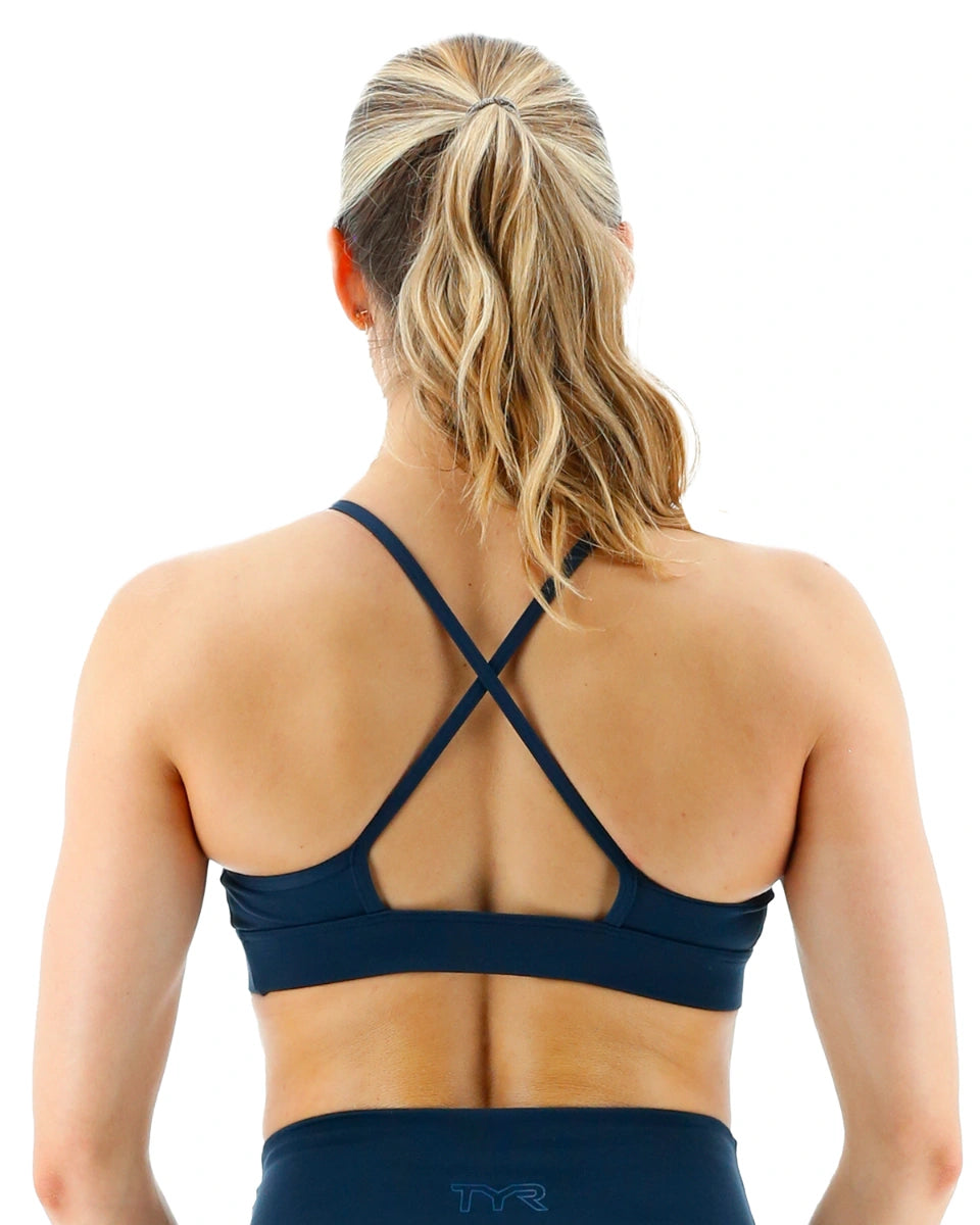 TYR BASE KINETIC™ WOMEN'S HIGH NECK BIG LOGO SPORTS BRA - SOLID